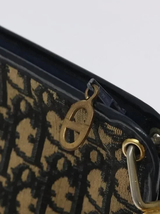 Christian Dior Trotter Canvas Shoulder Bag Navy Gold Auth BA3029 - Picture 11 of 16